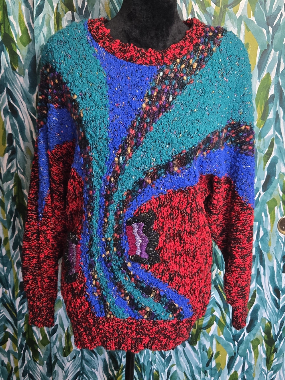 Vintage Carducci Colorblock Multicolor Knit Sweater - Red, Teal & Blue